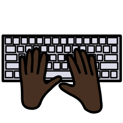 two dark brown hands typing on a keyboard